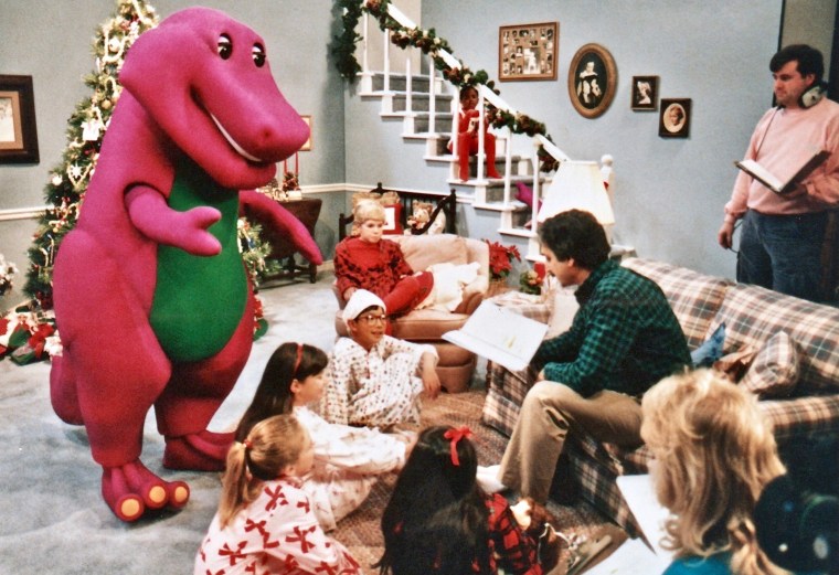 Bob West, right, running lines with the cast of "Barney & The Backyard Gang: Waiting For Santa".