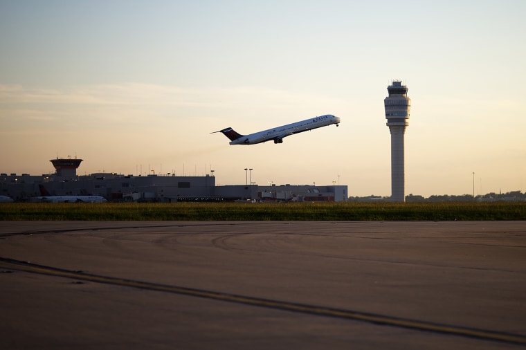 A plane takes off at Hartsfield-Jackson International Airport in Atlanta