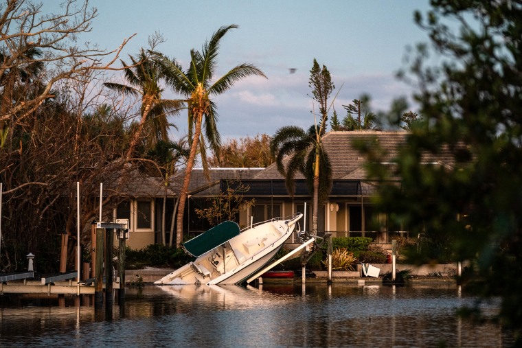 Image: A displaced boat in the wake of Hurricane Ian on Oct. 1, 2022 on Sanibel Island, Fla.