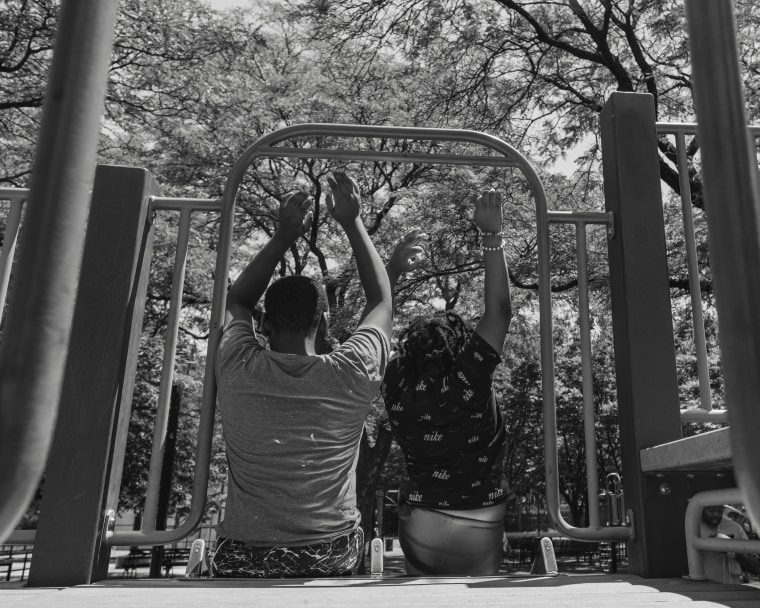 Ronisha's sons playing at park near their home.