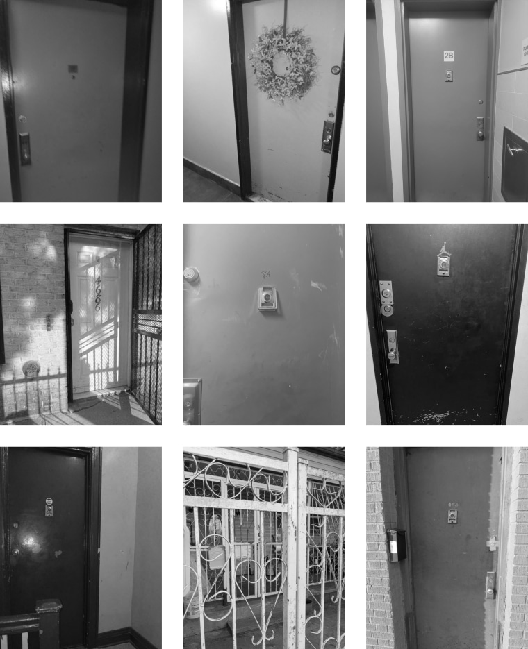 Parents in the Bronx, Harlem and the Lower East Side who are members of the community organization JMac for Families, which advocates to overhaul the child welfare system, took photos of the doors that ACS workers had knocked on and shared them with ProPublica and NBC News. 