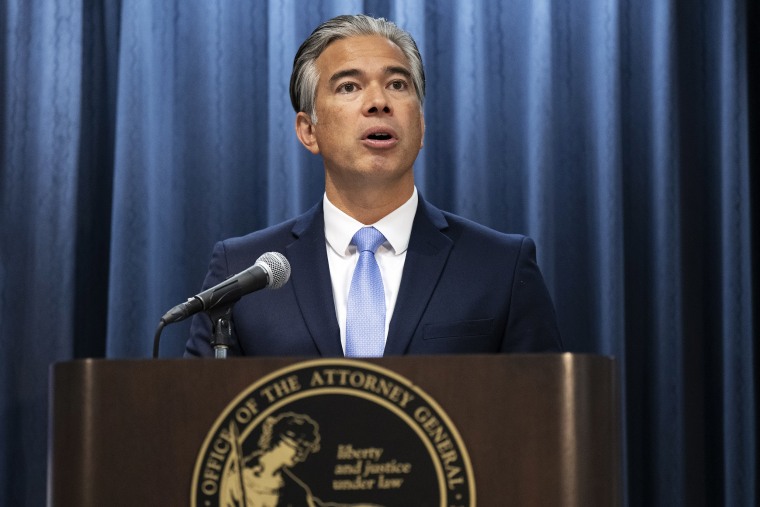 California Attorney General Rob Bonta speaks during a press conference in Los Angeles.