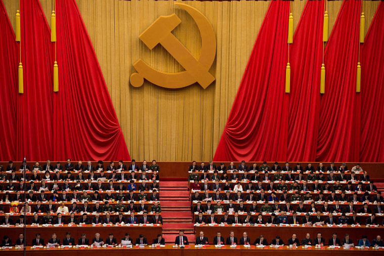China Xi Jinping at 19th Communist Party Congress in the Great Hall of the People in Beijing