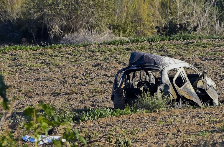 The wreckage of the car of investigative journalist Daphne Caruana Galizia