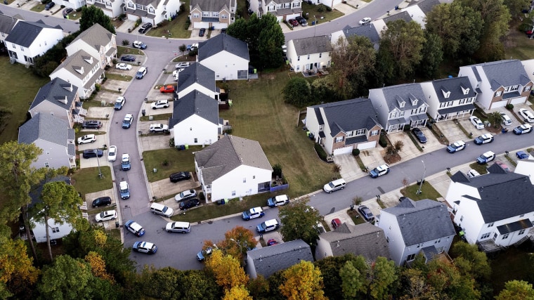 Aerial imagery taken with drone shows law enforcement at work at shooting scene in Raleigh, North Carolina