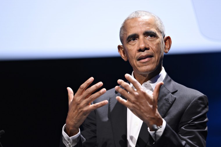 Former President Barack Obama speaks during the Copenhagen Democracy Summit