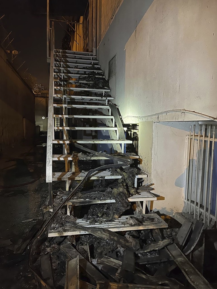 Damage caused by a fire outside Evin Prison in Tehran, Iran