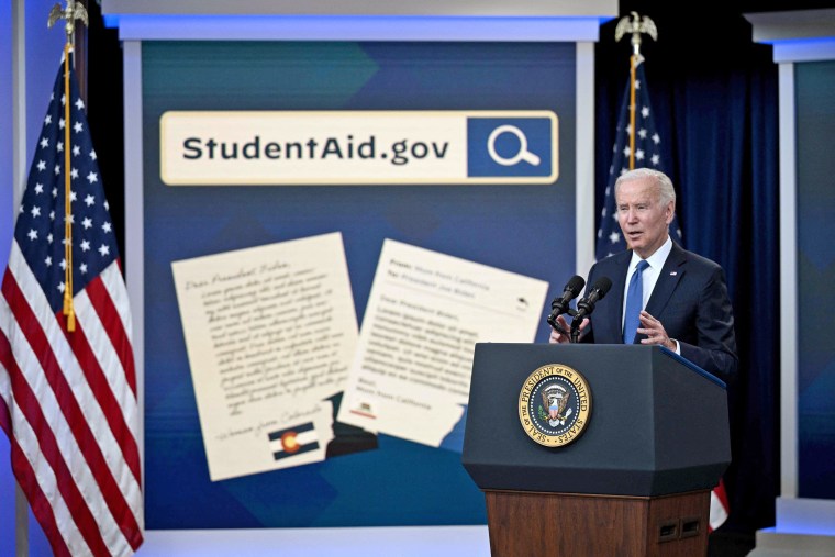 President Joe Biden speaks about the student debt relief portal beta test in Washington on Oct. 17, 2022. 