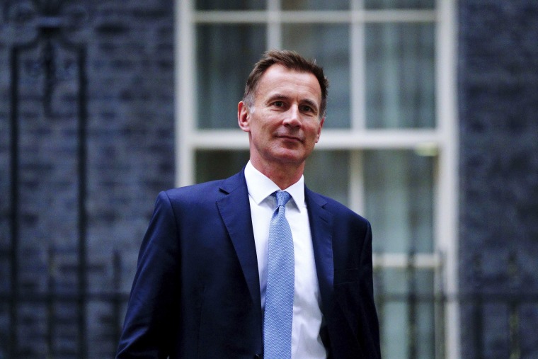 Jeremy Hunt leaves 10 Downing Street in London of Friday after he was appointed chancellor of the exchequer.