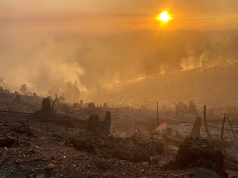 The Nakia Creek Fire burns in Washington state.