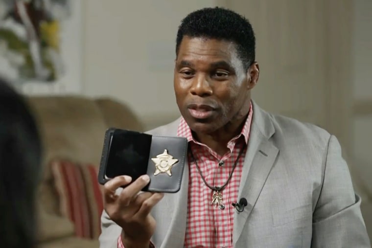 Herschel Walker spoke exclusively with NBC News’ Kristen Welker about why he flashed a police badge during a televised debate that aired Friday.