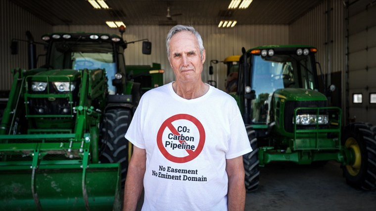 Ed Fischbach on his farm in Spink County, S.D., said no to the carbon pipeline on his land. 