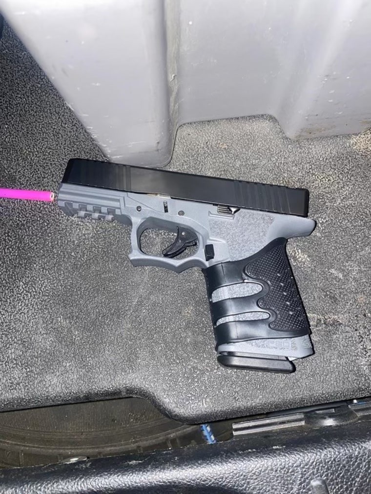 A firearm recovered during the arrest of the suspect in a series of killings in Stockton, Calif.