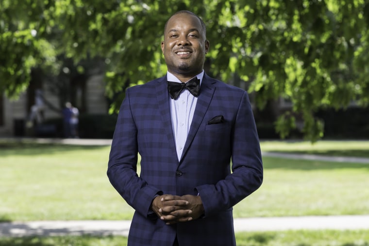 Jeffrey Q. McCune, Jr. on Eastman Quad at the University of Rochester. 