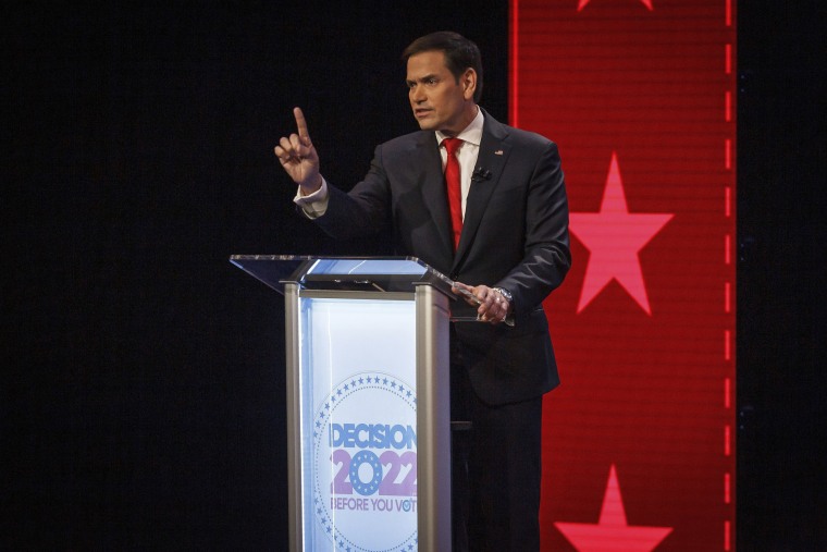 Marco Rubio participates in a debate with Val Demings, at Palm Beach State College