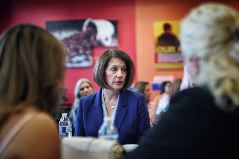 Sen. Catherine Cortez Masto, D-Nev., speaks to supporters during a campaign event in Las Vegas on Oct. 20, 2022.