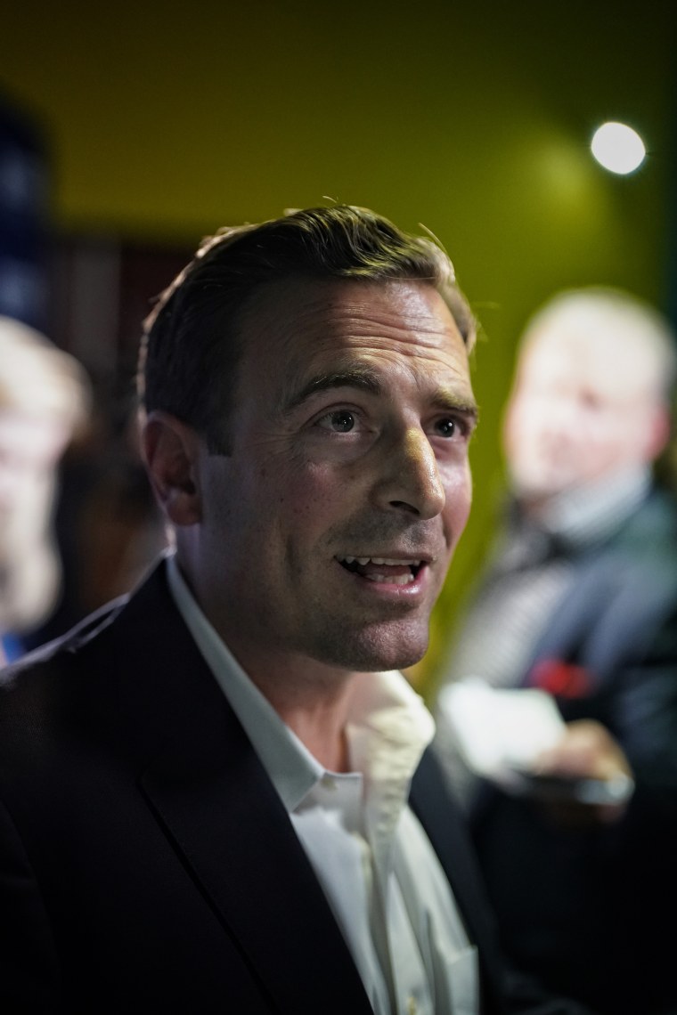 Republican Nevada Senate Candidate Adam Laxalt speaks to reporters during a school choice event in Henderson, Nev., on Oct. 20, 2022. 