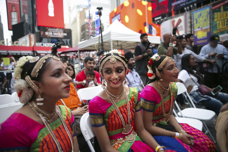 Dancers at the Diwali festival in New York City's Times Square on Oct. 7, 2017.