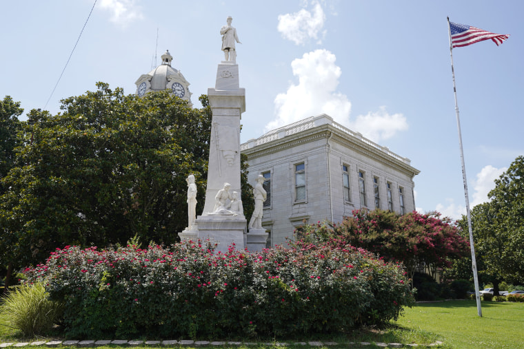 A Confederate memorial on the lawn of the Leflore County Courthouse in Greenwood, Miss.