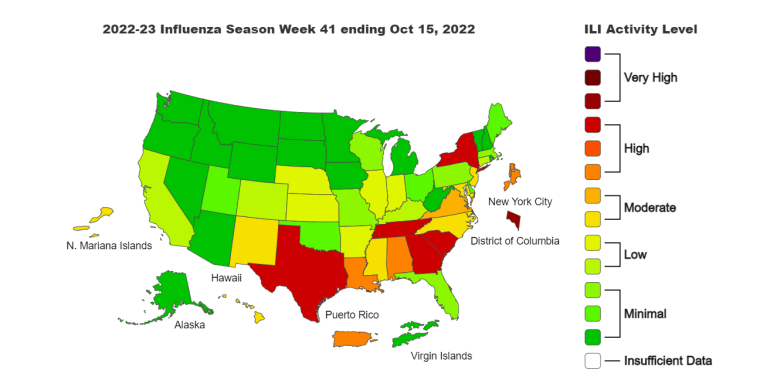 As of Oct. 15, "influenza-like illness," which includes the flu, was increasing across the Southeast and in New York.