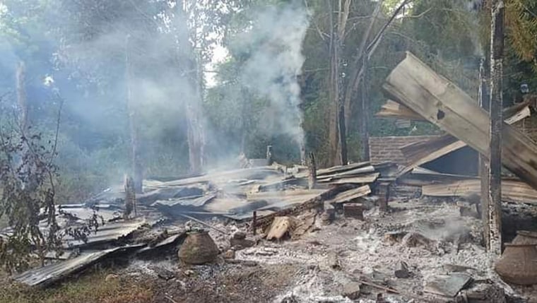 A school structure that was burned to the ground in Taung Myint village in the Magway region of Myanmar