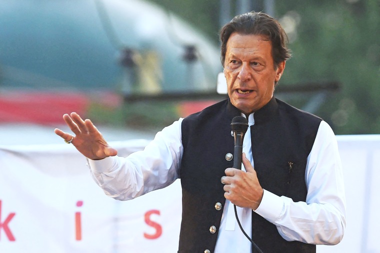Former Pakistan's Prime Minister Imran Khan speaks in Lahore, Pakistan