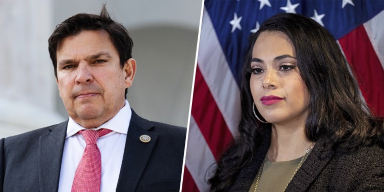 Rep. Vicente González, D-Texas,  and his challenger, Mayra Flores.