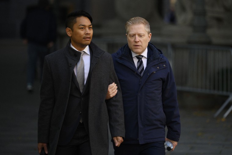 Actor Anthony Rapp (right) and his partner Ken Ithiphol arrive at federal court in New York on October 11.  January 19, 2022. 