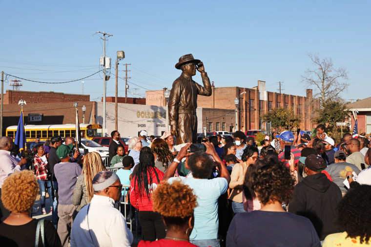 A statue of Emmett Till is unveiled in Greenwood, Miss.