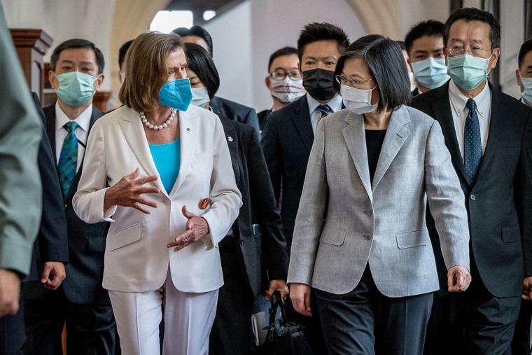 Speaker of the House Nancy Pelosi speaks with Taiwan's President Tsai Ing-wen in Taipei, Taiwan