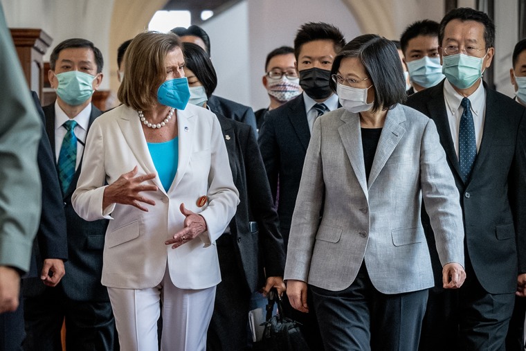 House Speaker Nancy Pelosi speaks with Taiwan President Tsai Ing-wen in Taipei, Taiwan.