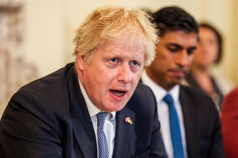 British Prime Minister Boris Johnson speaks during a cabinet meeting alongside Chancellor of the Exchequer Rishi Sunak in London on, May 17, 2022.
