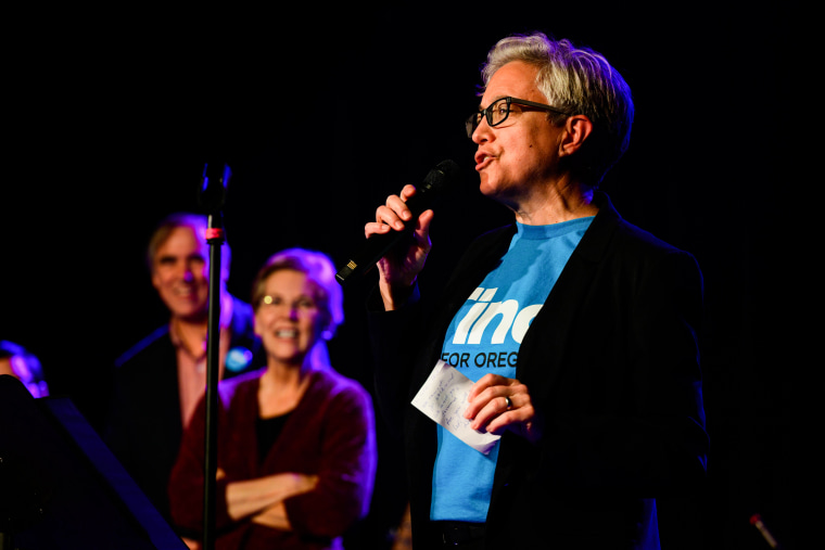 Democratic gubernatorial candidate Tina Kotek holds a rally on Oct. 22, 2022, in Portland, Ore.