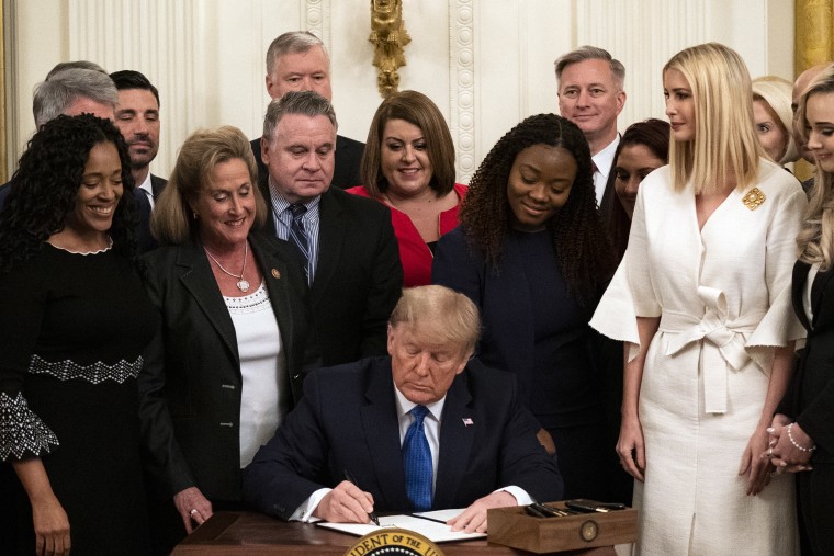 Some private contractors are accused of abusive labor practices on U.S. military bases in the Middle East 1 President Donald Trump signs an executive order to help combat human trafficking on Jan. 31, 2020 at the White House.