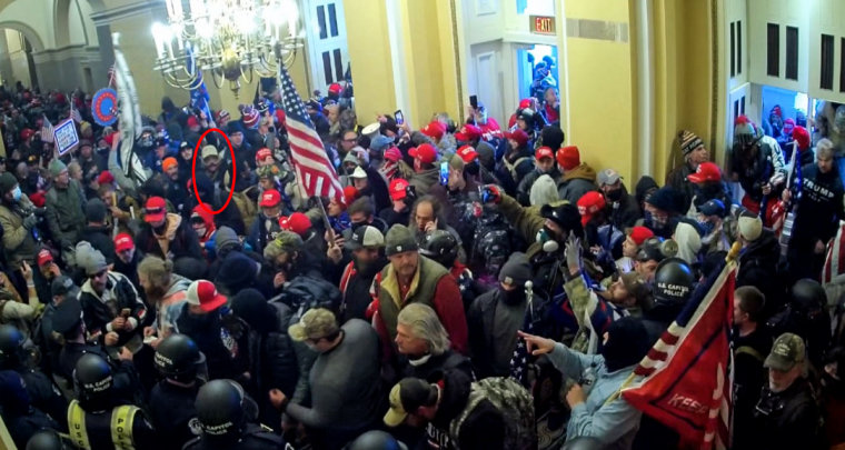 Jacob Hiles, indicated by the red circle, at the Capitol on Jan. 6, 2021.