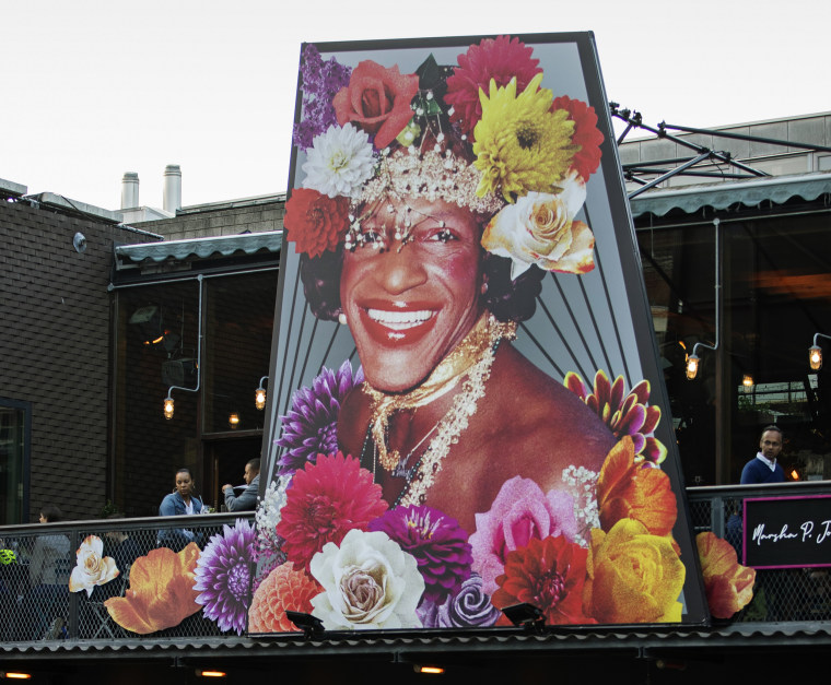 A photo of Marsha P. Johnson on display at the Young Vic in London in 2020. 