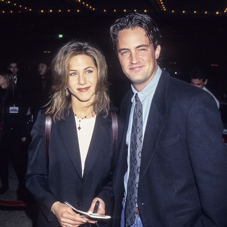 Jennifer Aniston and Matthew Perry on Jan. 23, 1995 in Century City, Calif.