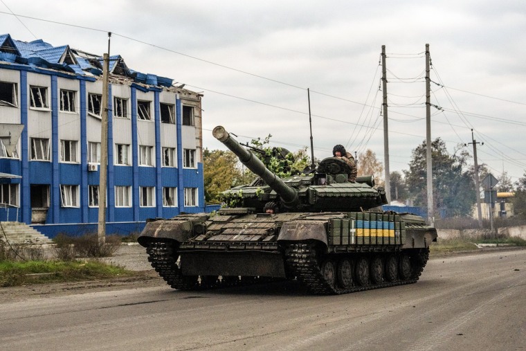 Image: A Ukrainian tank moves towards the front line on Oct. 21, 2022 in Bakhmut, Donetsk oblast, Ukraine. 
