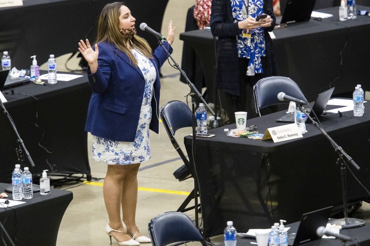 State Rep. Delia Ramirez, in Springfield, Ill., on May 22, 2020.