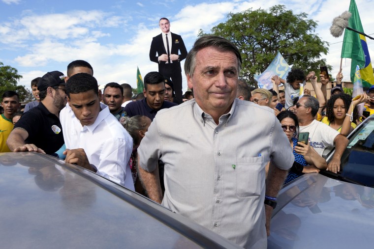 Jair Bolsonaro campaigns at the rural workers' settlement Nova Jerusalem, or New Jerusalem, in Brasilia, Brazil, on Oct. 24, 2022. 