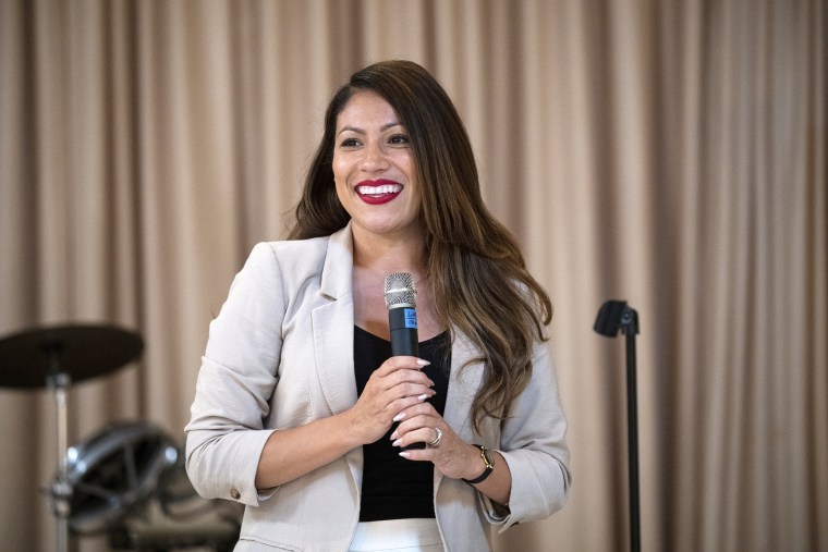 Yesli Vega, Republican candidate for Virginia's 7th Congressional district, speaks during the Prince William County Republican Committee's election kickoff barbecue at VFW Post 1503 in Dale City, Va., on Saturday, September 17, 2022.