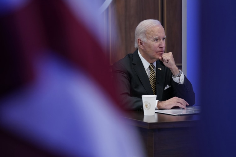 President Joe Biden listens during an event about infrastructure in the South Court Auditorium on the White House complex in Washington, on Oct. 19, 2022. 