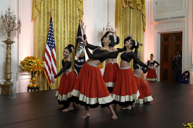 Dancers from the Sa Dance Company perform during a reception to celebrate Diwali at the White House