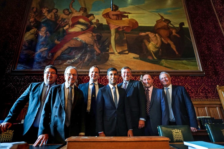 Rishi Sunak meeting with members of the 1922 Committee in the Houses of Parliament, London after it was announced he will become the new leader of the Conservative party on Oct. 24, 2022.