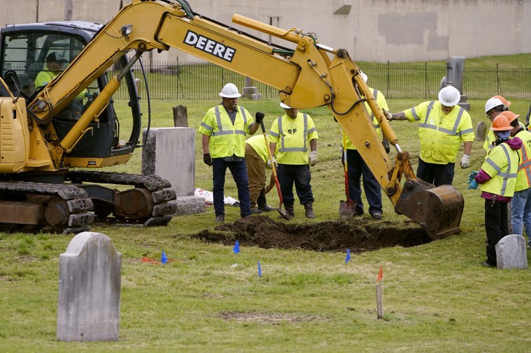 Excavations at Oaklawn Cemetery in a search for victims of the Tulsa race massacre, on June 1, 2021
