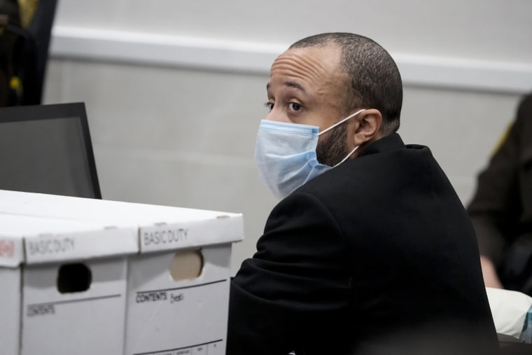 Darrell Brooks turns to prosecutors during his trial in a Waukesha County Circuit Court in Waukesha, Wisconsin on October 18, 2022.