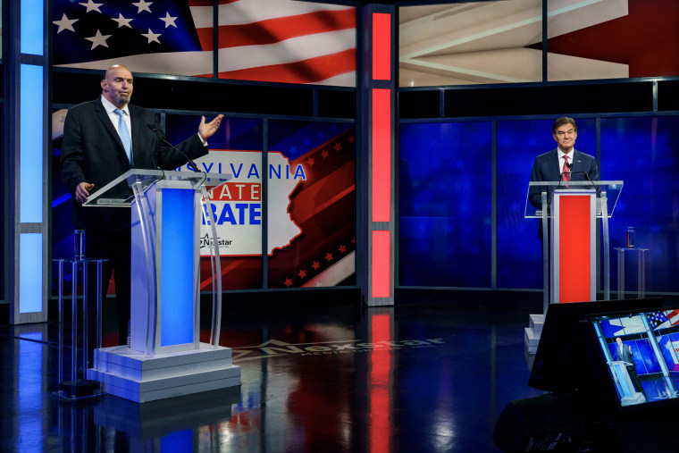 Democratic Senate candidate Lt. Gov. John Fetterman  and Republican Pennsylvania candidate Dr. Mehmet Oz debate.