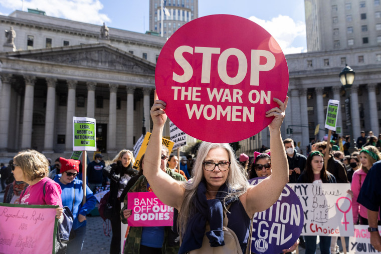 Abortion rights supporters protest in New York on Oct. 8, 2022.