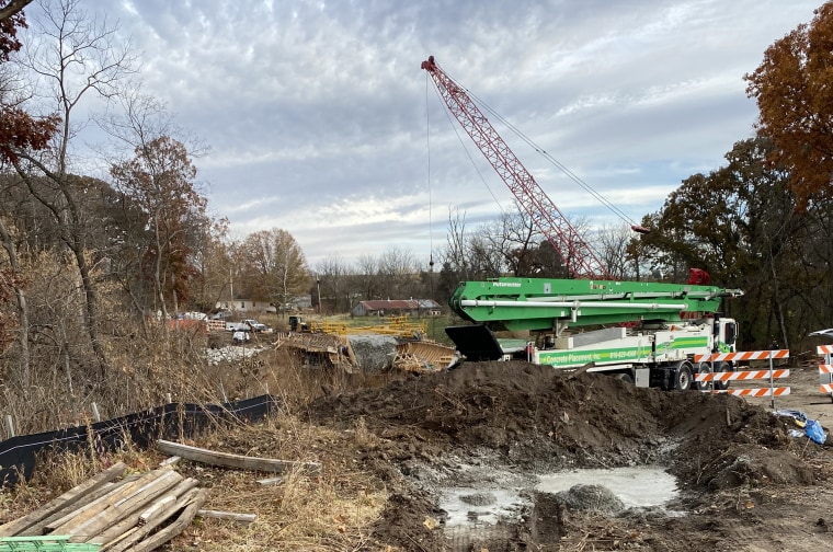 The scene of a bridge collapse outside of Kearney, Mo., on Oct. 26, 2022. 