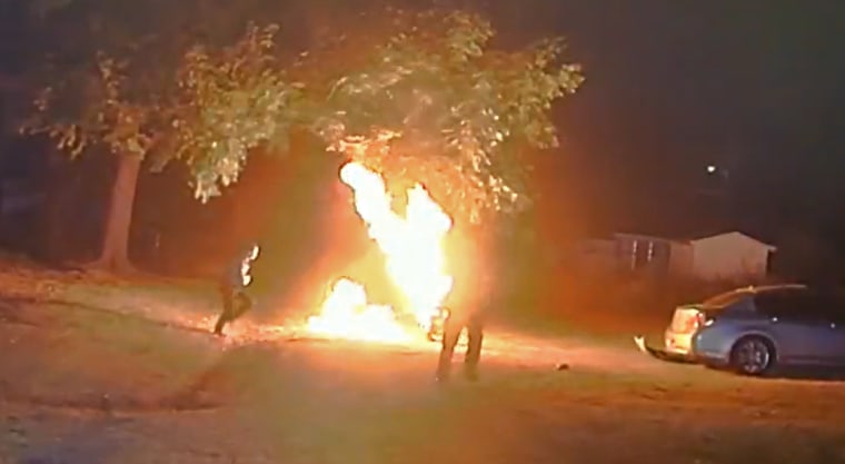 A man fleeing police is engulfed in flames after an officer deployed a stun gun. State investigators claim the man had a bottle of gasoline in his backpack. 
